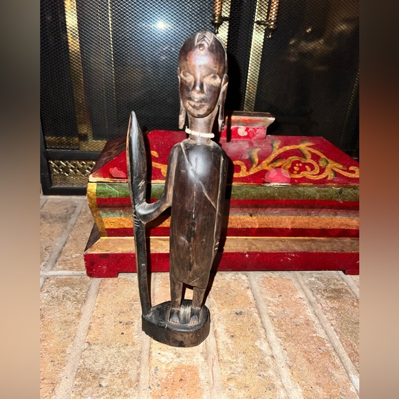 Vintage Hand Carved Ebony Wood Besmo African Warrior Tribal Statue Sculpture - Picture 1 of 6
